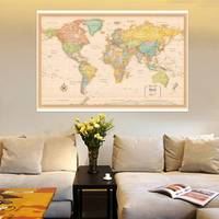 World Map Classic Edition Vinyl Spray Wall Decor Hanging Picture Poster Prints Backdrop for School Home Office Supplies 120x80cm