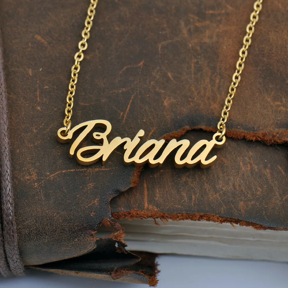 AOLOSHOW Briana Name Necklace for Women Gold Plated Stainless Steel Initial Pendant Collarbone Choker Jewelry