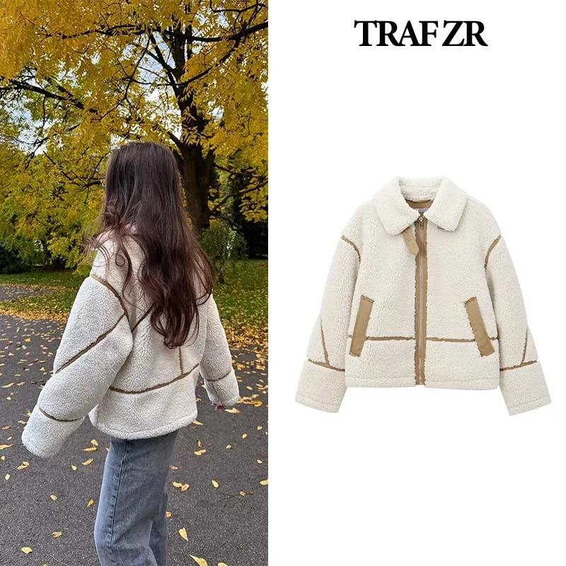 TRAF ZR Padded Coat New in Outerwears Elegant Luxury Women's Coats Vintage Fleece Beige Snow Parkas Warm Woman Winter Coats