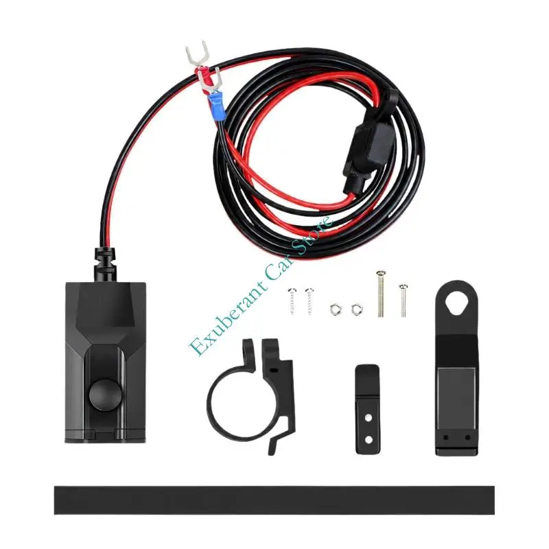 Motorcycle USB Power Socket with Direct Wire Cable Handlebar Mount Outlet for Daily Ride Phone Support and Commute Travel Use