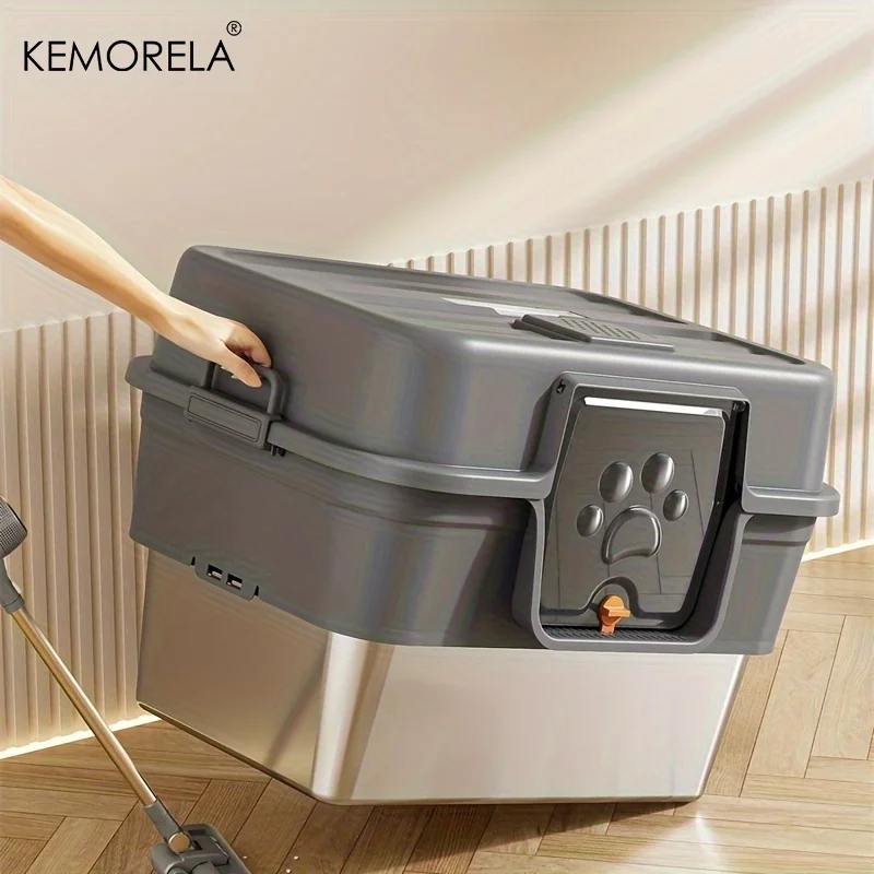 XL Enclosed Cat Litter Box with Stainless Steel Base Anti-Splash &Odor Control Privacy House for Large Cats Easy Clean Removable view 2