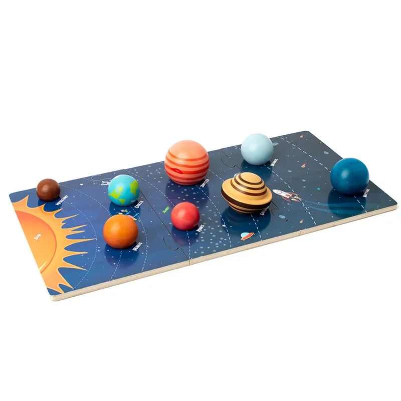 Baby Montessori giocattoli educativi universali in legno 3D otto pianeti Puzzle Toy Cognition sistema solare Planet Matching Board Toy