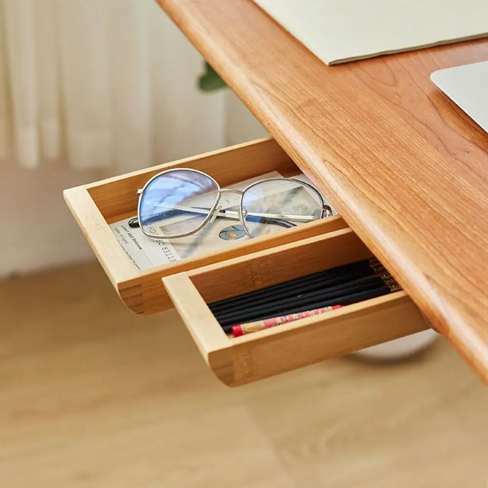 

Invisible Bamboo/Walnut Natural Decoration Under Desk Wooden Storage Drawer Stationery Container Home Storage Hidden Drawer