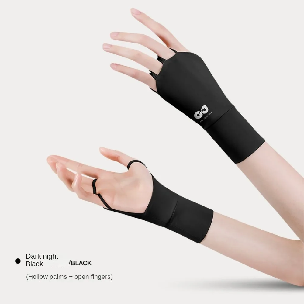 弾性ハーフフィンガーゴルフ手袋無地薄い日焼け止め手袋保護手首リストバンド抗 UV アイスシルクミトン屋外