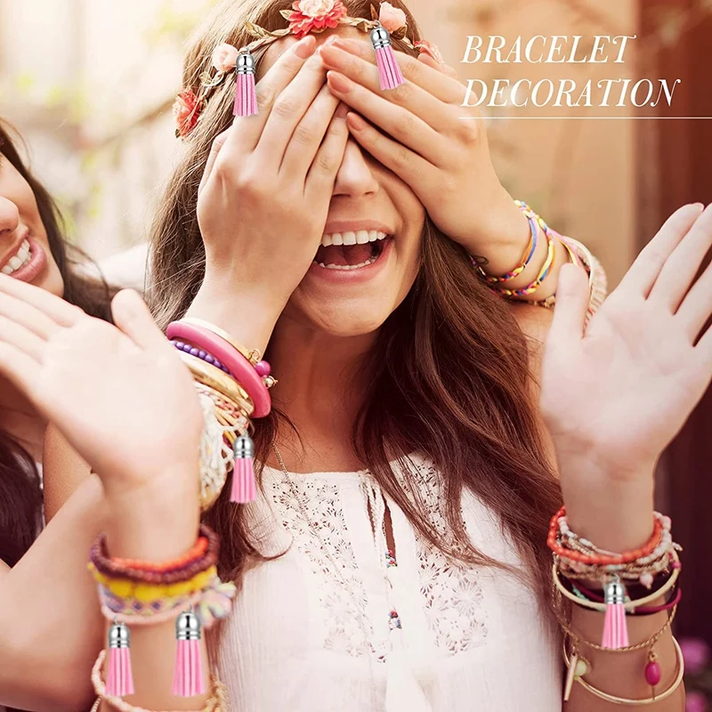 Tassels 200 Pcs 키 체인 Tassels 펜 던 트 키 체인 장식 Tassels DIY 공예에 대 한 루프 만들기 용품 핑크