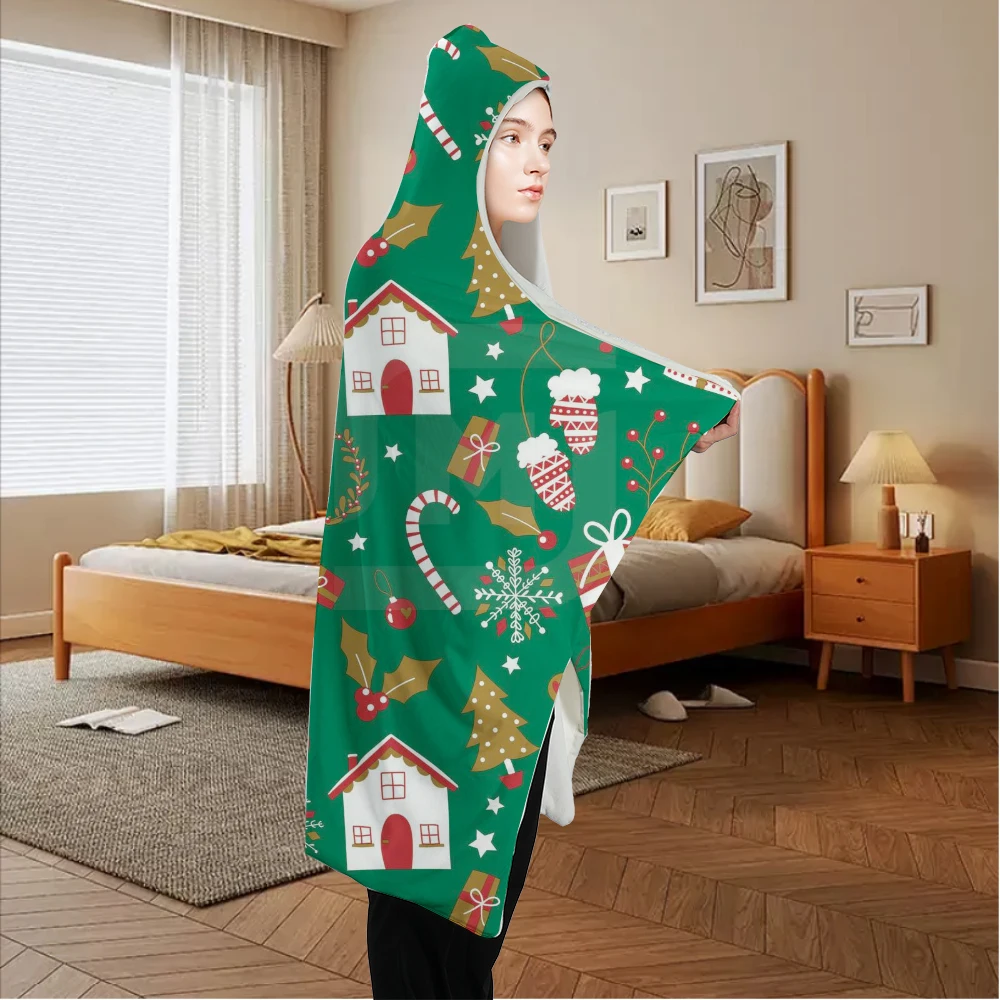 Christmas Hooded Blanket Soft Flannel Christmas Hat Blanket Throwing Wearable Blanket Christmas Children's Day Birthday Gift