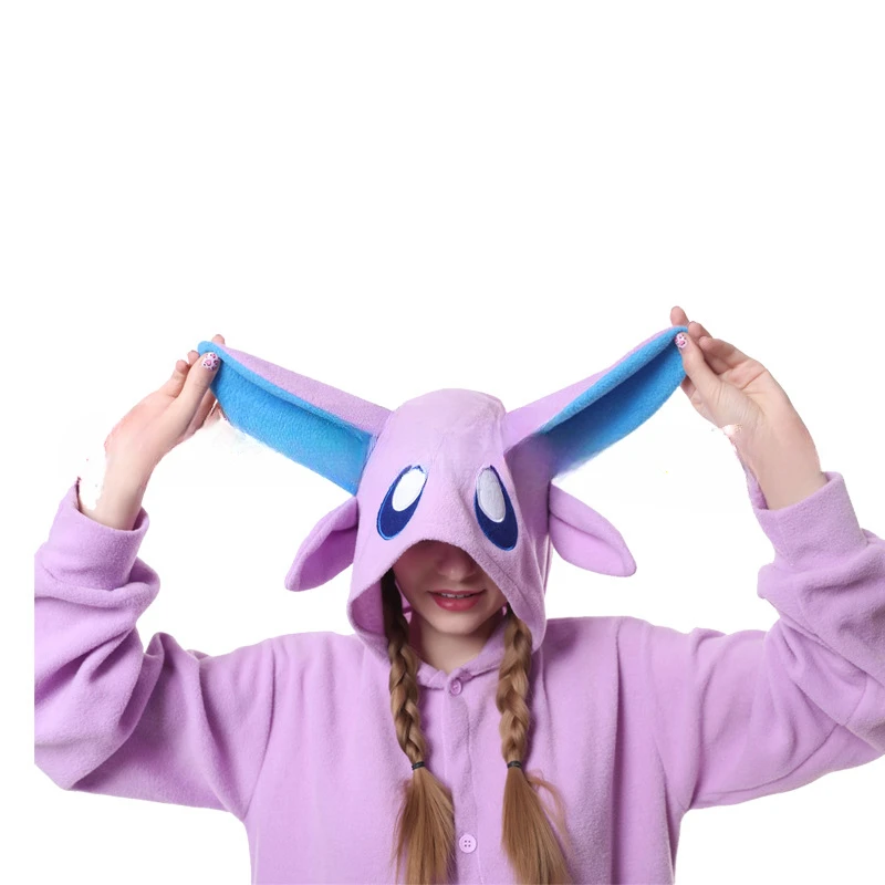 สีม่วง Espeon ชุดนอนแขนยาวการ์ตูนสัตว์ชุดนอนหลวมสบายๆ Loungewear ฤดูใบไม้ร่วงฤดูหนาวผู้ใหญ่ Homewear