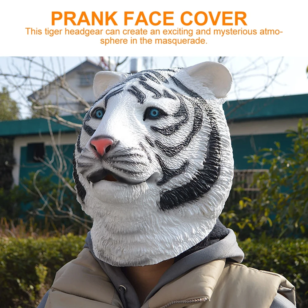 

Tiger Headgear Masquerade Mask with Stick Cosplay Face Costumes Masks Animal for Women Funny Halloween