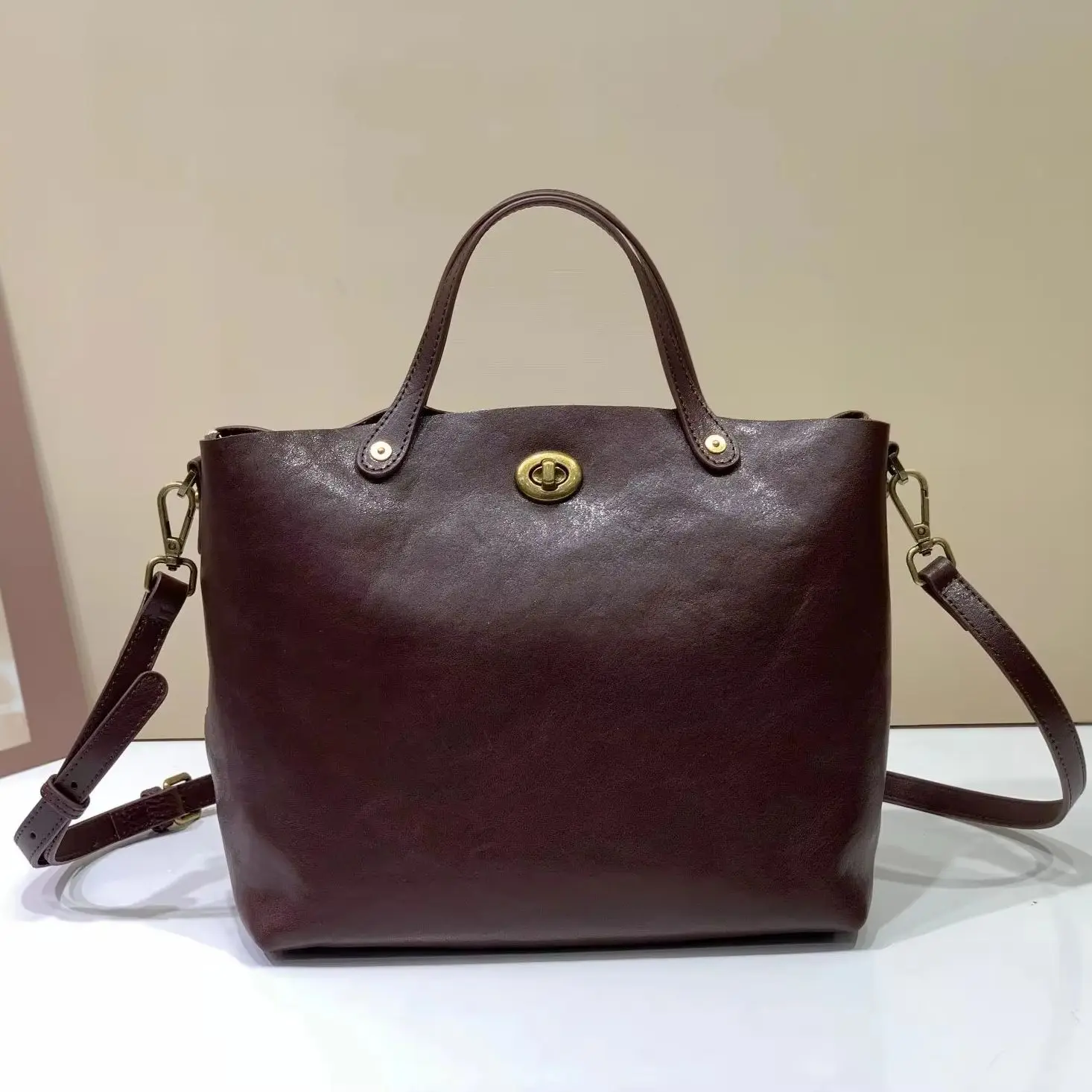 Retro Vegetable Tanned Cowhide Women Bucket Bag Luxury Designer Ladies Large Capacity Shoulder Crossbody Tote Bag Female Handbag