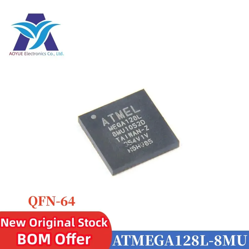 ATMEGA128L-8MU ATMEGA128L-8MUR Marking: MEGA128L8MU MEGA128L-8MU MCU 8-bit AVR RISC 128KB Flash 3.3V/5V 64-Pin VQFN EP Tray TR