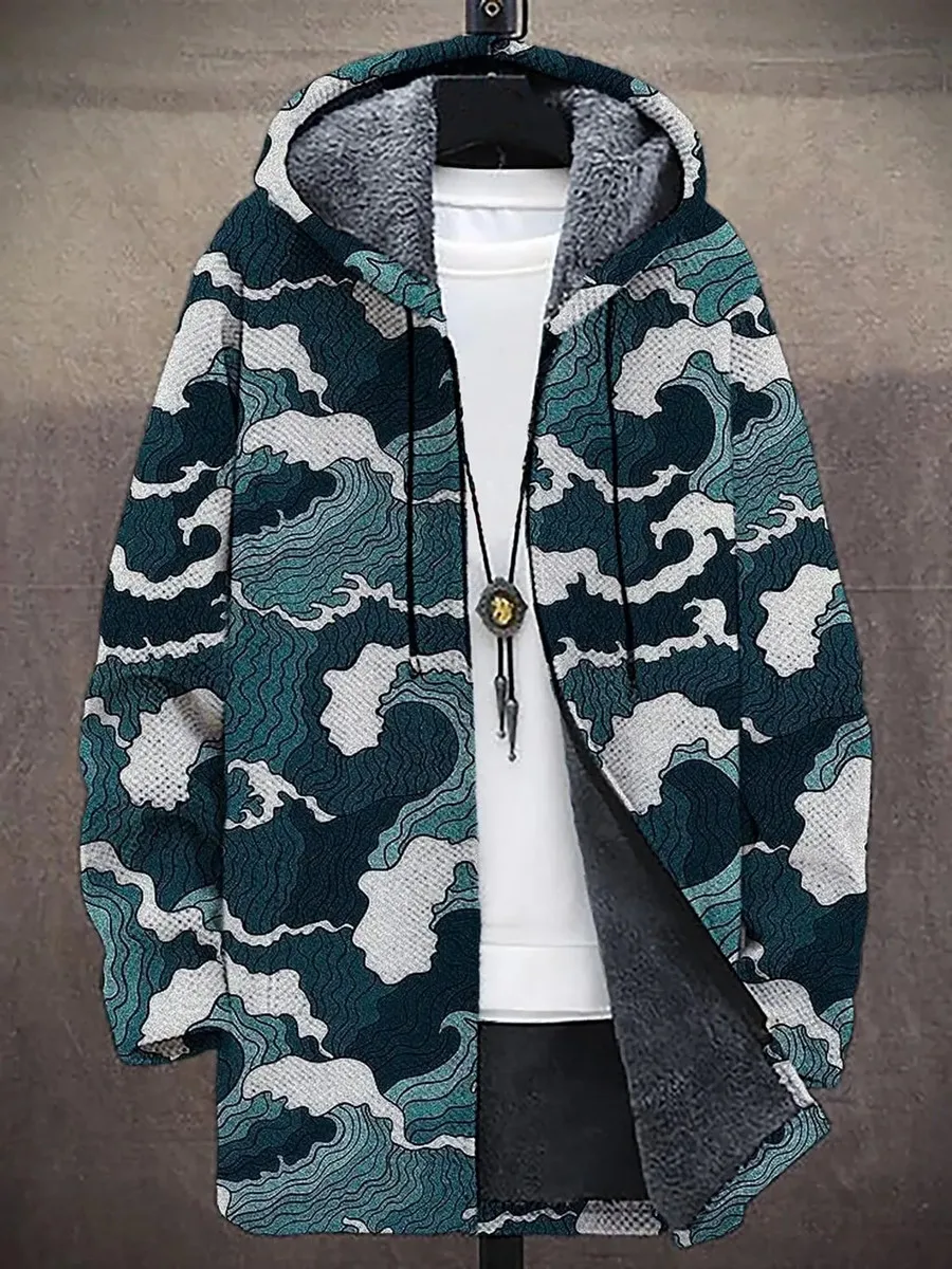 

Мужской зимний модный плащ на молнии с волнистым 3D принтом, толстая плюшевая толстовка на молнии, нейтральная уличная повседневная шерстяная теплая куртка Z0348