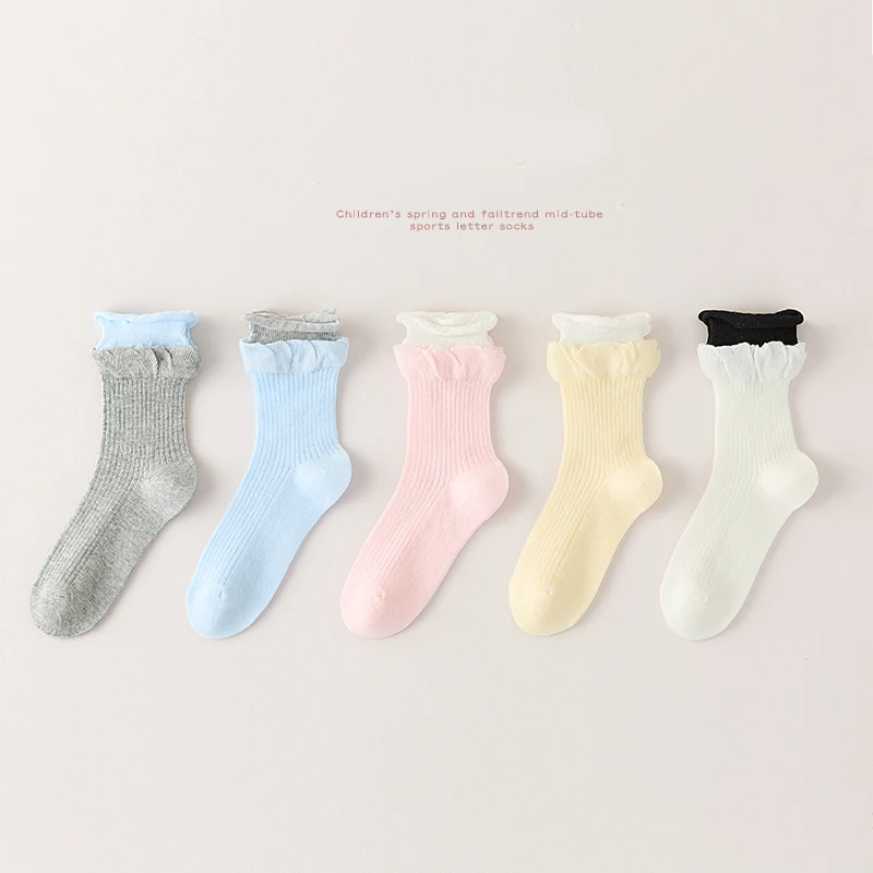 

5 Pairs Kids Girls Bubble Double-Layer Cotton Socks Color Solid Breathable Anti-Pilling Half Socks for Child Comfortable Sweet