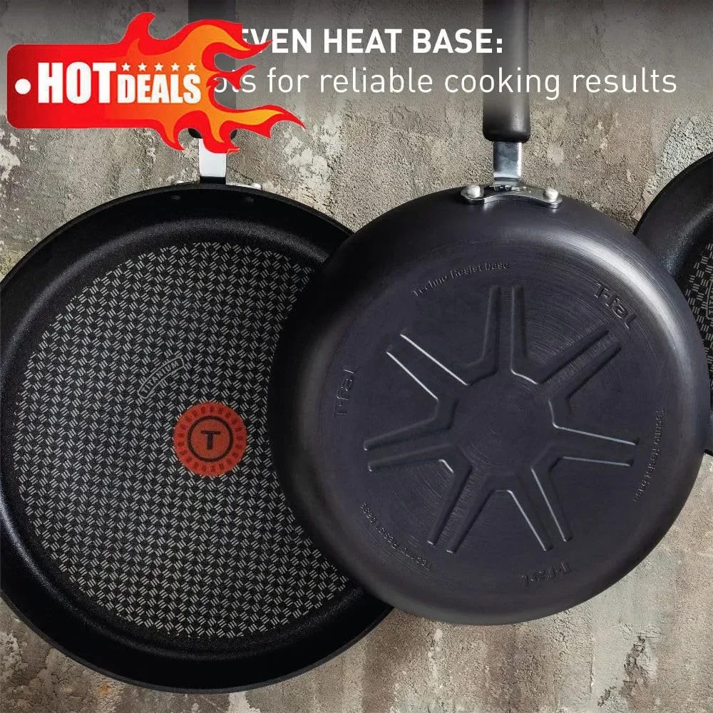 

Хит продаж, набор сковородок T-fal Ultimate с твердым анодированным антипригарным покрытием, 2 предмета, 10–12 дюймов, безопасный для духовки для бройлеров 400F, посуда, кастрюли