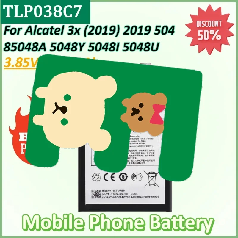 

New TLP038C1 TLP038C7 3.85V 4000mAh Mobile Phone Battery for Alcatel 5048I 3x (2019) 2019 5048A 5048 5048Y 5048U Batteries