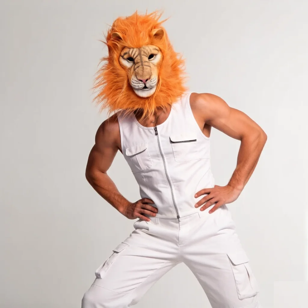 Brown & White Lion Helmet For Party Halloween Cosplay Headgear for Animal Carnival Costume Access