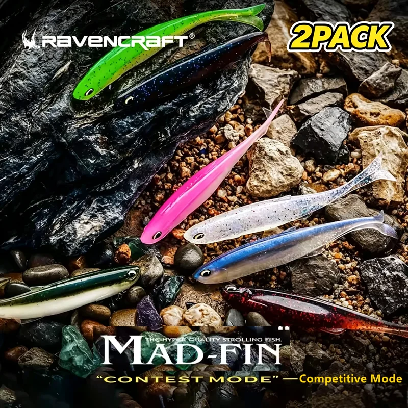 Image of 2er-Packung, neues Ravencraft „Mad-Fin“-Modell, bleifreier Angelköder, weicher Köder, sinkender Angelköder, 68/81/94 mm, künstlicher Köder für Barsche.