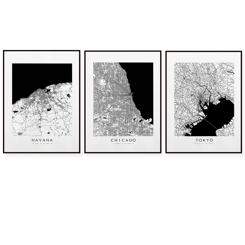 Chicago, Liverpool, Havana, Paris, Tokyo, Brussels, Brisbane, Belfast, Tampa, San Diego, Houston city map poster home decor