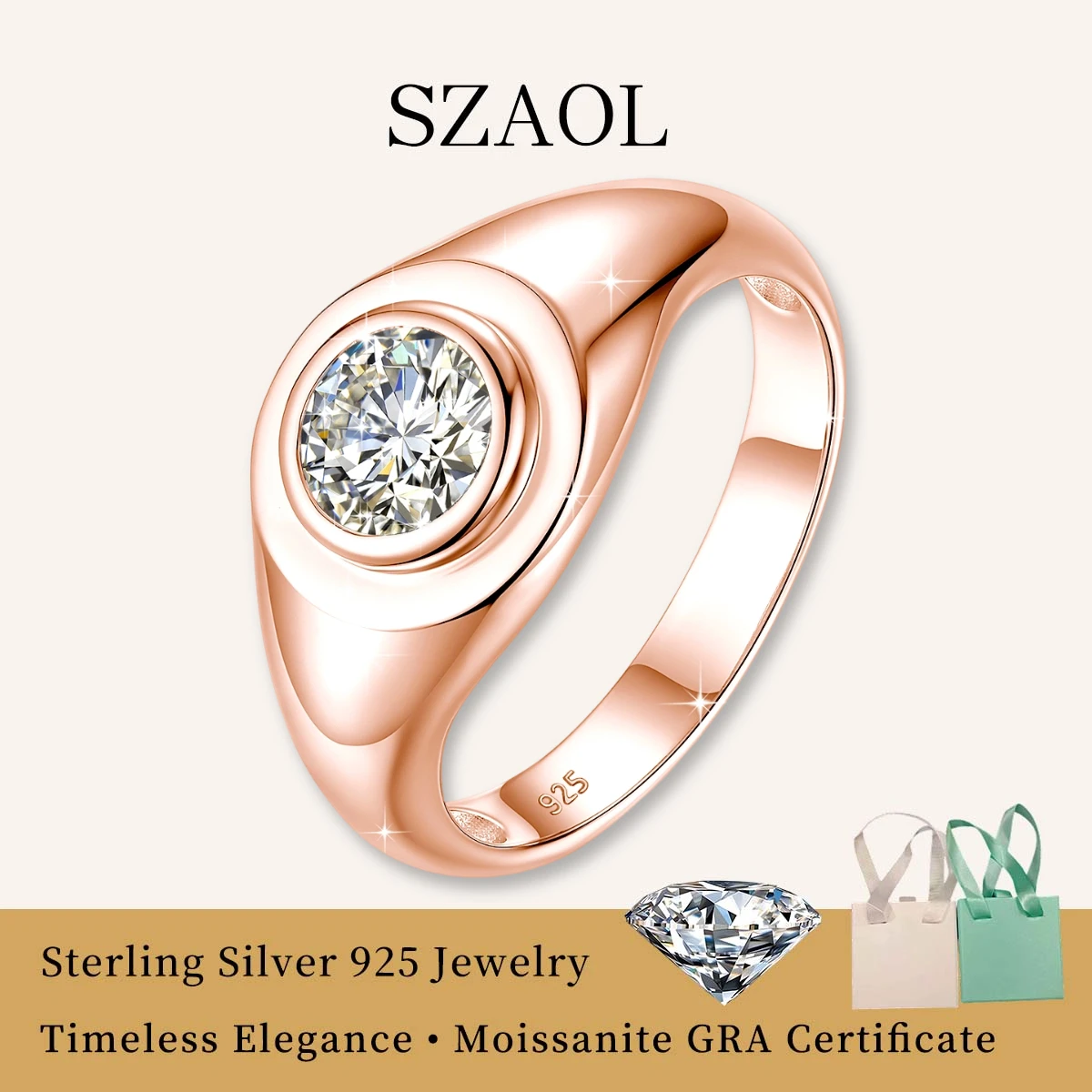 

Classic Silver Men's Ring 925 For Women's Jewelry Hypoallergenic 18K Gold Plated 1ct Solitaire Round Moissanite Diamond Ring GRA