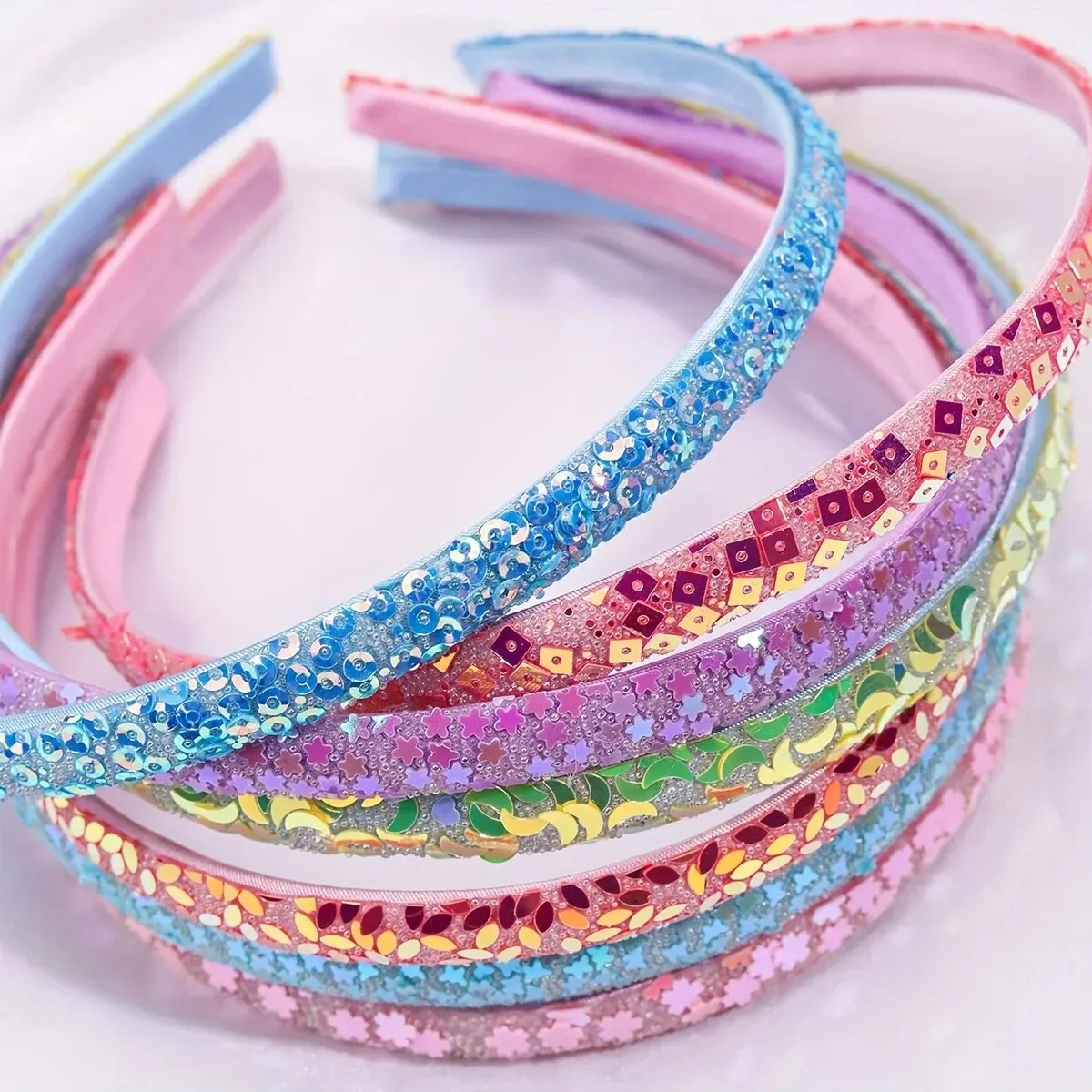 7PC Sparkly Sequin Headband Set Anime-Inspired Hair Accessory for Girls 14+ ,Perfect Gift Girls Headwear Scrunchie Headband