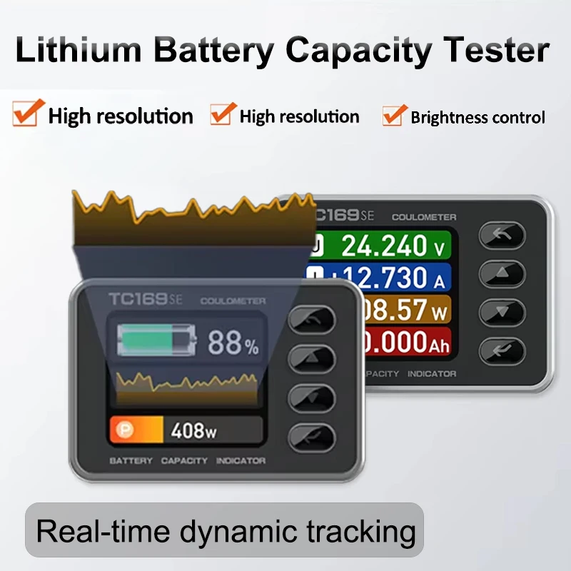 

TC169SE Цветной экран Кулоновый измеритель DC6-60V Тестер емкости литиевой батареи Индикатор Измеритель напряжения и тока батареи