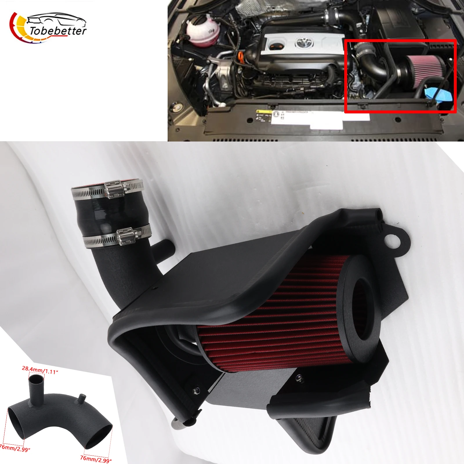 Cold Air Intake System intake pipe high-flow air filter for 2008-2013 Audi A3 8P VW GTI 2.0T turbo engine Jetta 2.0T