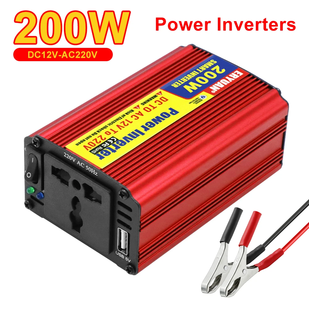 

200 Вт ​ Автомобильный инвертор питания с USB-портом для автоматического зарядного устройства, инструменты, универсальный преобразователь переменного тока, адаптер прикуривателя, многофункциональный