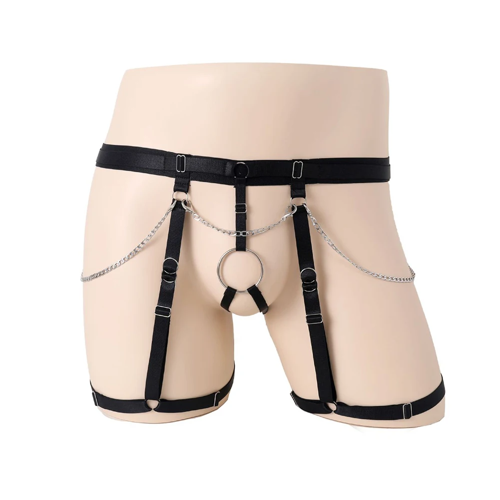 

Sexy Mens Ring Hole Leg Garter Thong Panties Low Rise G-String Jockstrap Solid Briefs Hollow Underwear Sissy Gay Erotic Lingerie