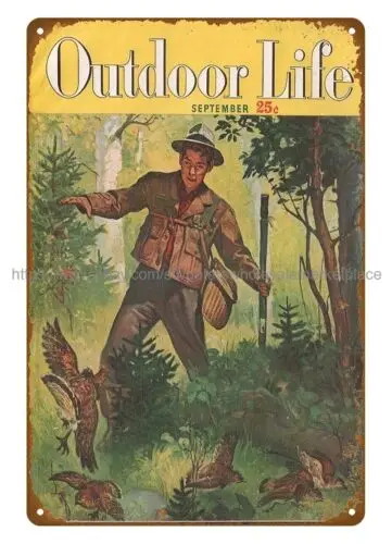 vertical metal wall art 1949 Outdoor Life cover art quail hunting metal tin sign