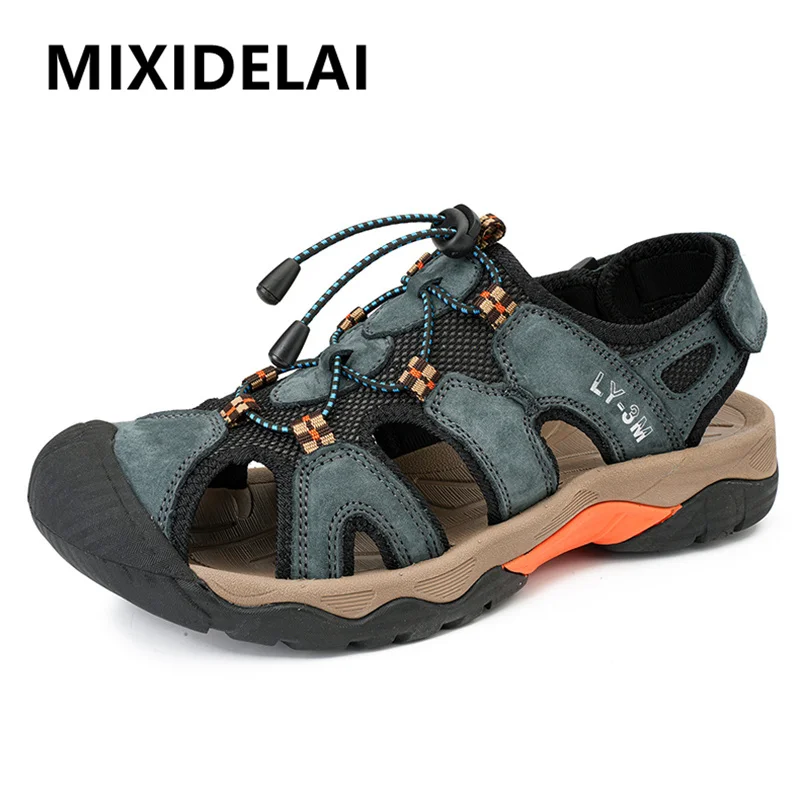 New Fashion Summer Casual Men\'s Beach Sandals High Quality Sneakers Genuine Leather Sandals Outdoor Men\'s Sandals Big Size 38-48