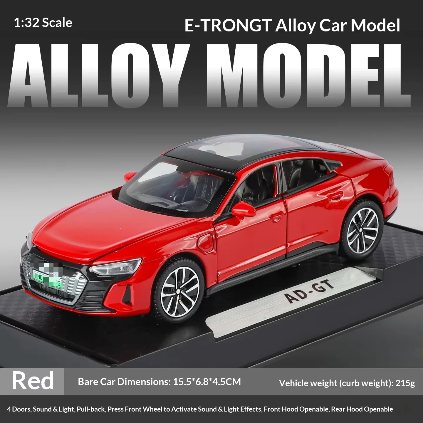 

Масштабная модель автомобиля Audi e-tron GT (1:32) из сплава, со звуком и светом, функцией отката, коллекционная игрушка-подарок для любителей электромобилей