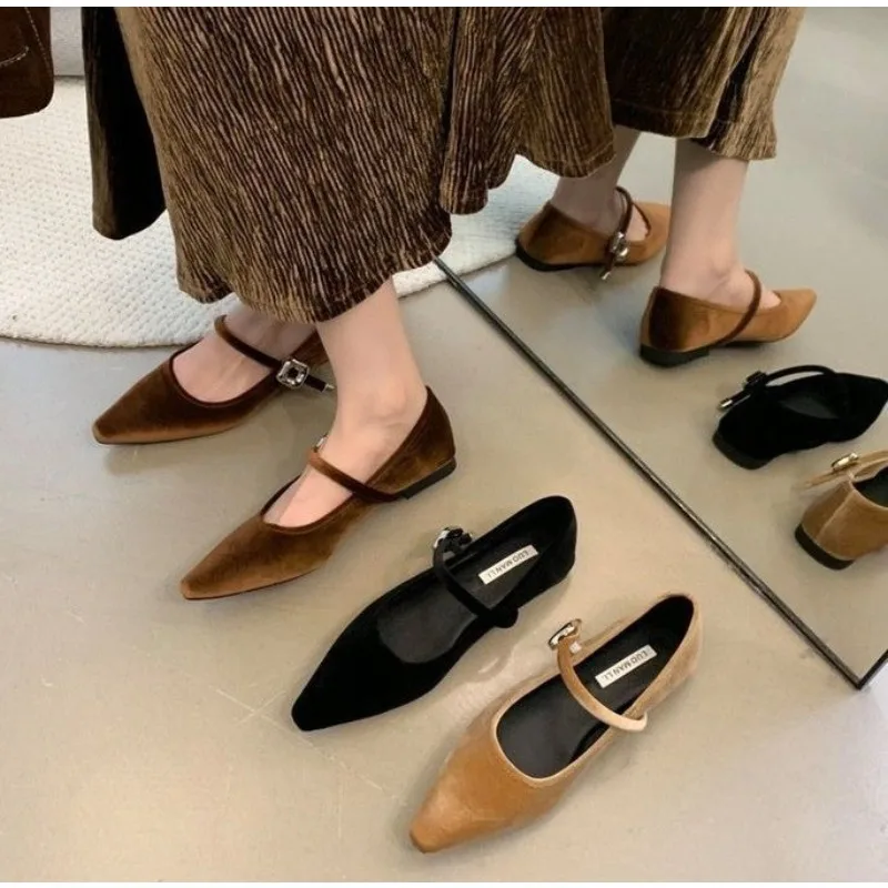 

Suede Flats Loafers Women Marie Janes Spring Shoes Square Toe Ballet Dance Shoes Fashion Luxury Dress Zapatillas De Mujer