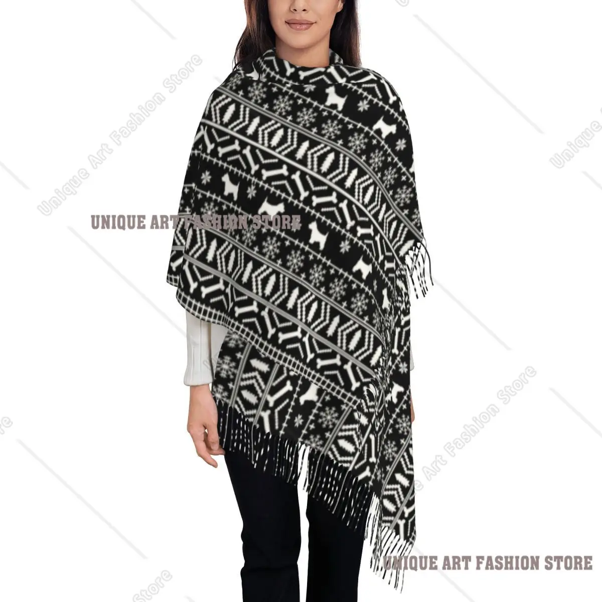 Bufanda personalizada para perro West Highland White Terrier, chal largo cálido con borlas para invierno, bufandas Unisex para vacaciones de Navidad Westie