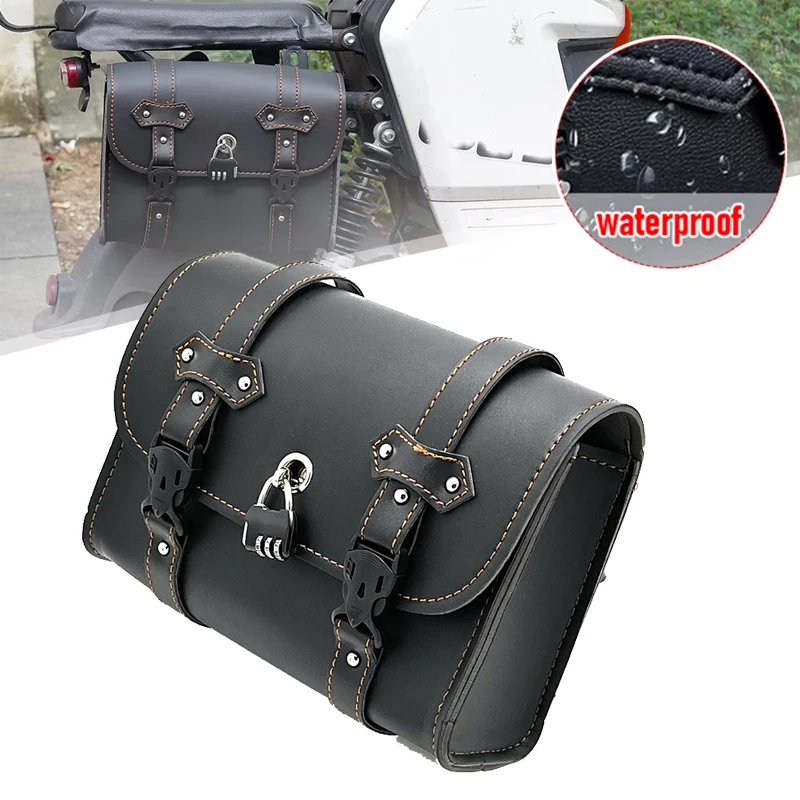 

Motorcycle Waterproof Saddlebag With Password Lock Anti-theft Tool Bag Leather Bag for Harley Sportster XL883 XL1200 Universal