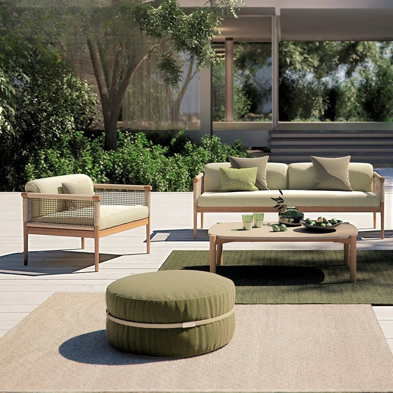 Outdoor Courtyard Rattan Sofa Preservative Wood Teak Model Room Outdoor Garden Balcony Hotel Leisure Sofa