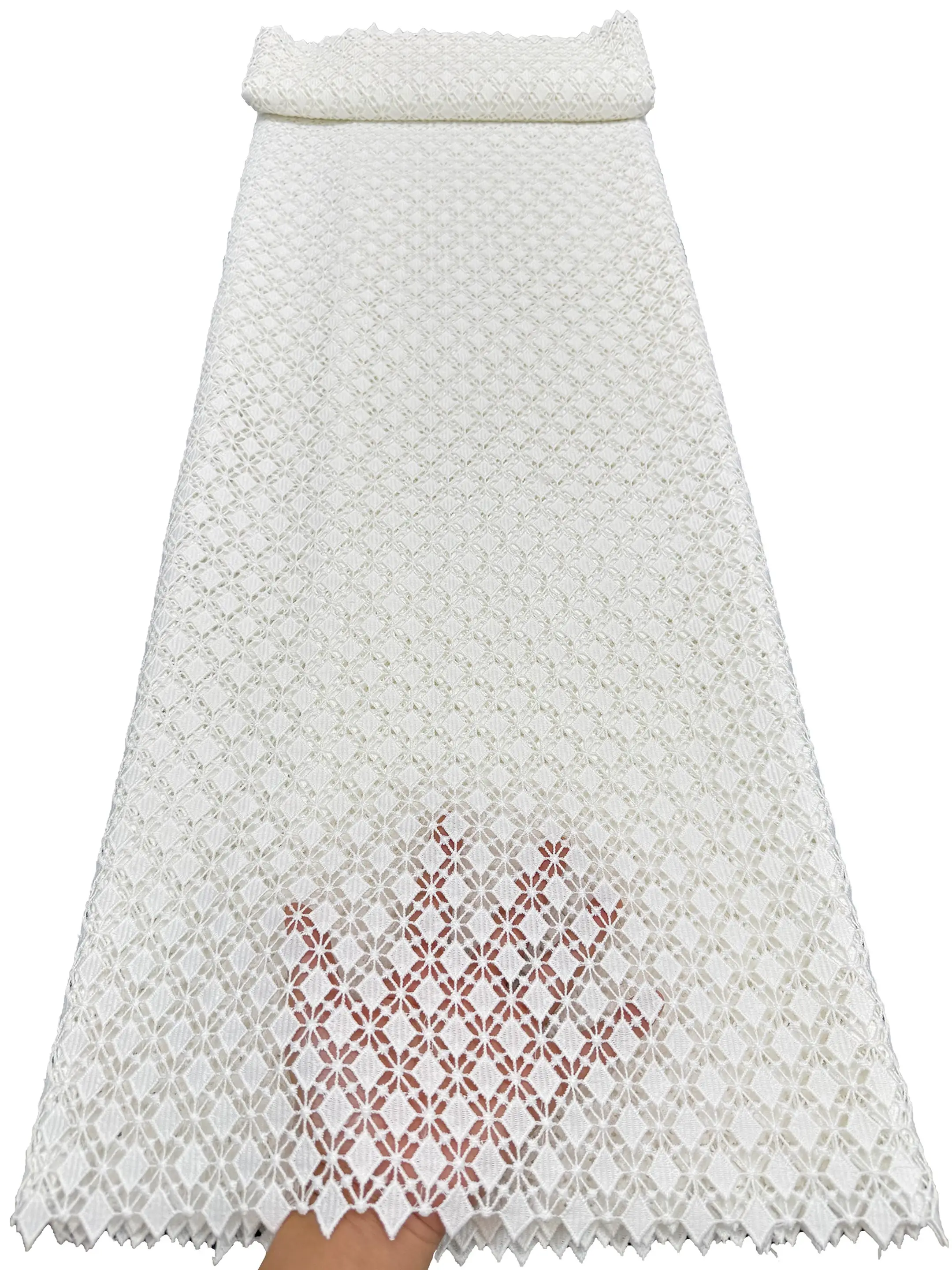 2026 High Quality Nigerian Hollow Mesh Water Soluble Lace Fabric African Stones Embroidery For Women Wedding Party Dress Sewing