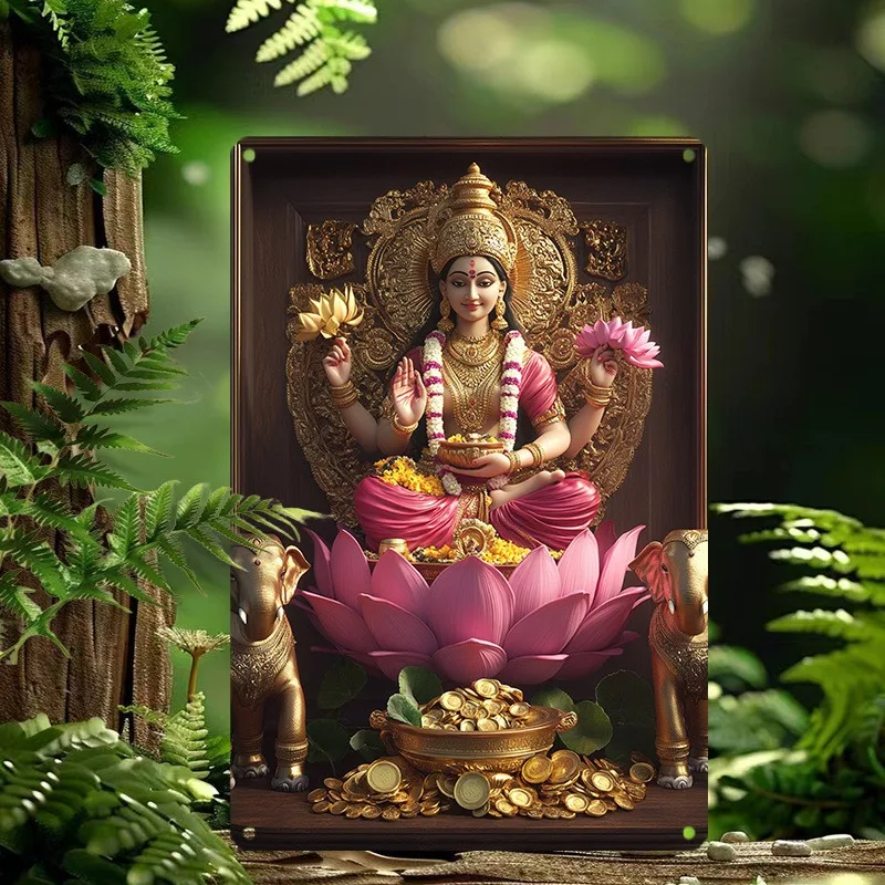 Elegant Lakshmi Goddess Aluminum Metal Wall Art Sign, Perfect for Home, Bar, Office Decor, Festive Gift Home Decor, 2D Flat
