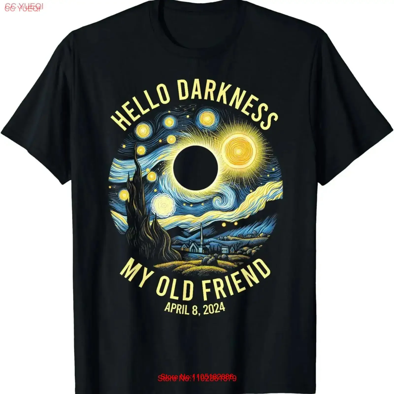 Hello Darkness My Old Friend Solar Eclipse April 8 2024 T Shirt vintage Washed Breathable Unisex designer clothes Slightly
