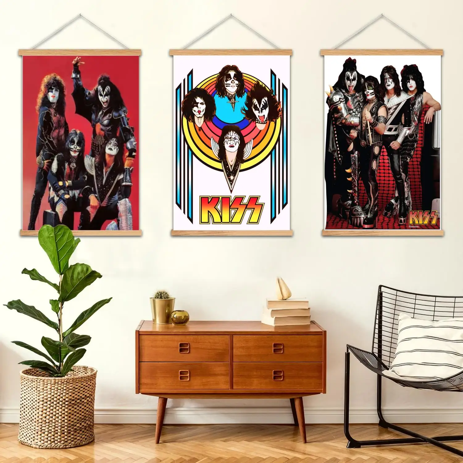 KISS 4K Group Framed Wall Painting Canvas Art Poster and Wall Art,  Modern Family Bedroom Decor, Posters,Decorative painting