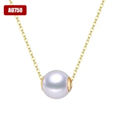 Real 18K Gold Necklace Natural Freshwater Pearl Pendant Pure AU750 Pendant Fine Jewelry for Women Wedding Gift