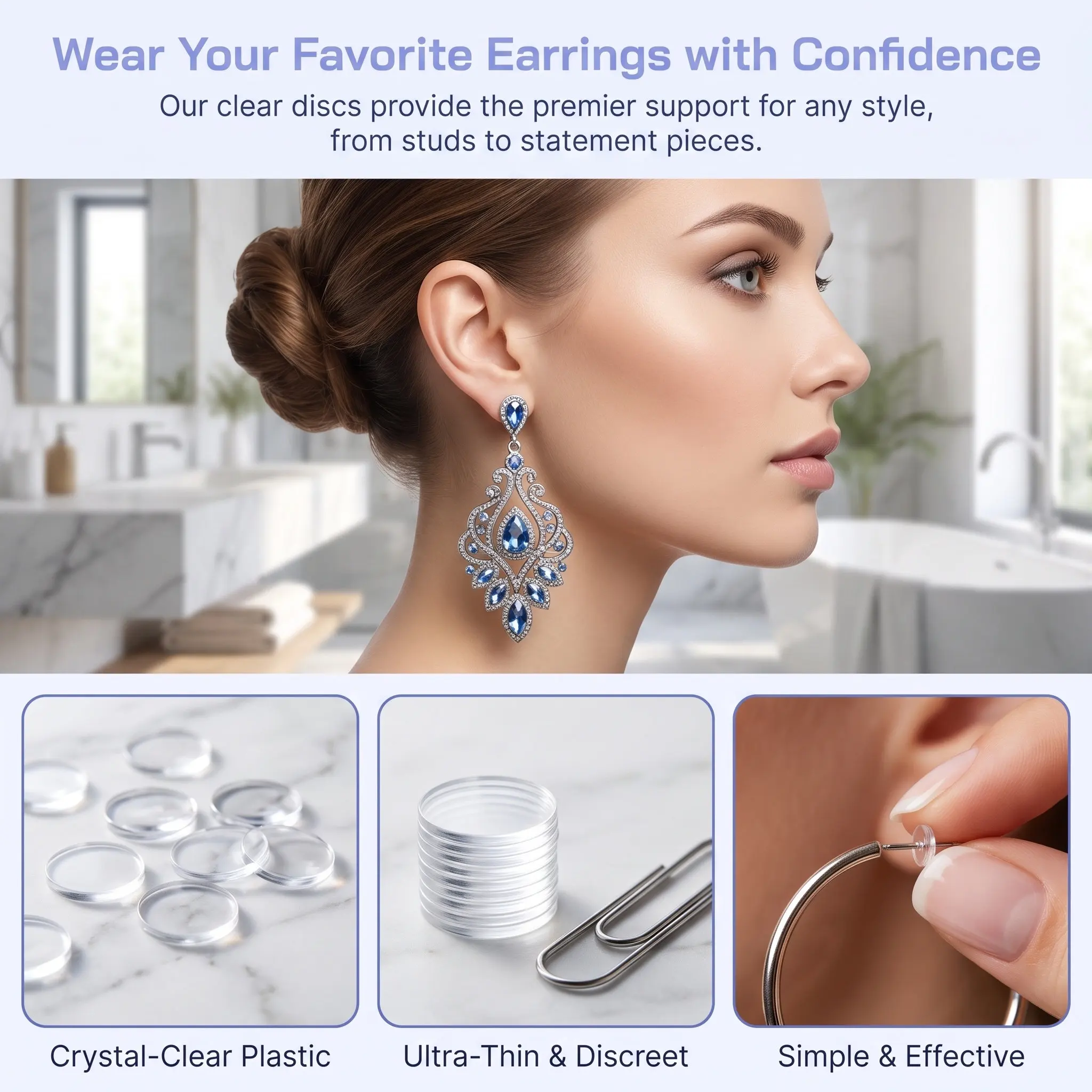 80Pcs Transparent Earring Backs Plastic Disc Pads Stable Support for Droopy Ears Secure Grip Replacement Safety Earring Stopper