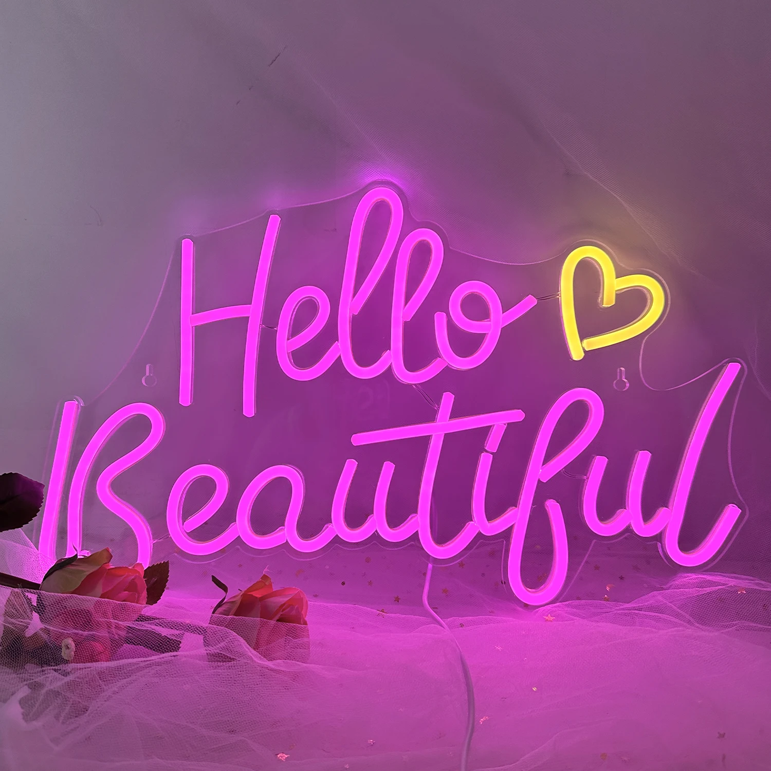 Hello Beautiful Neon Signs LED Lights Warm Wedding Bedroom Decoration Bar Party Festival Room Wall Decor USB Power Romantic Gift