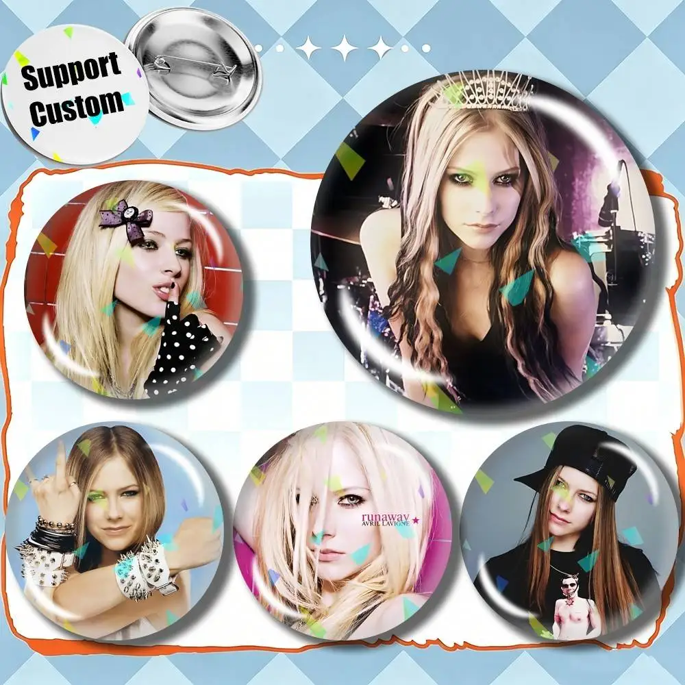 Pop-Punk Avril Lavigne Y2K Customizable Round Brooch Pins, Personalized Badges With Broken Glass Design Fashion Accessory