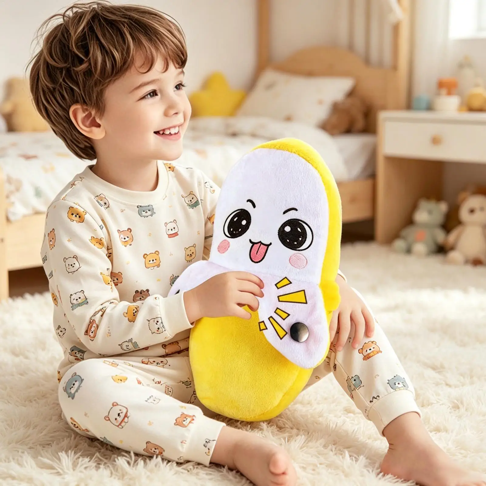 Banana Plush 15cm Beat Sensing Soft Doll Banana Toys for Kids for Birthday Holiday Bedroom Dorm Home Couch Sofa Car