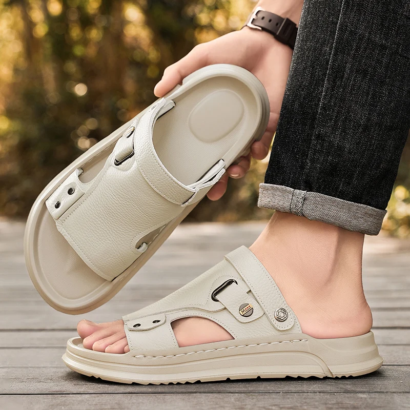 صنادل رجالية 2025 صيفية مضادة للانزلاق يخطو على القرف يشعر عادية الاستخدام المزدوج ملابس خارجية رائعة سحب طالب أحذية الشاطئ الموضة #3