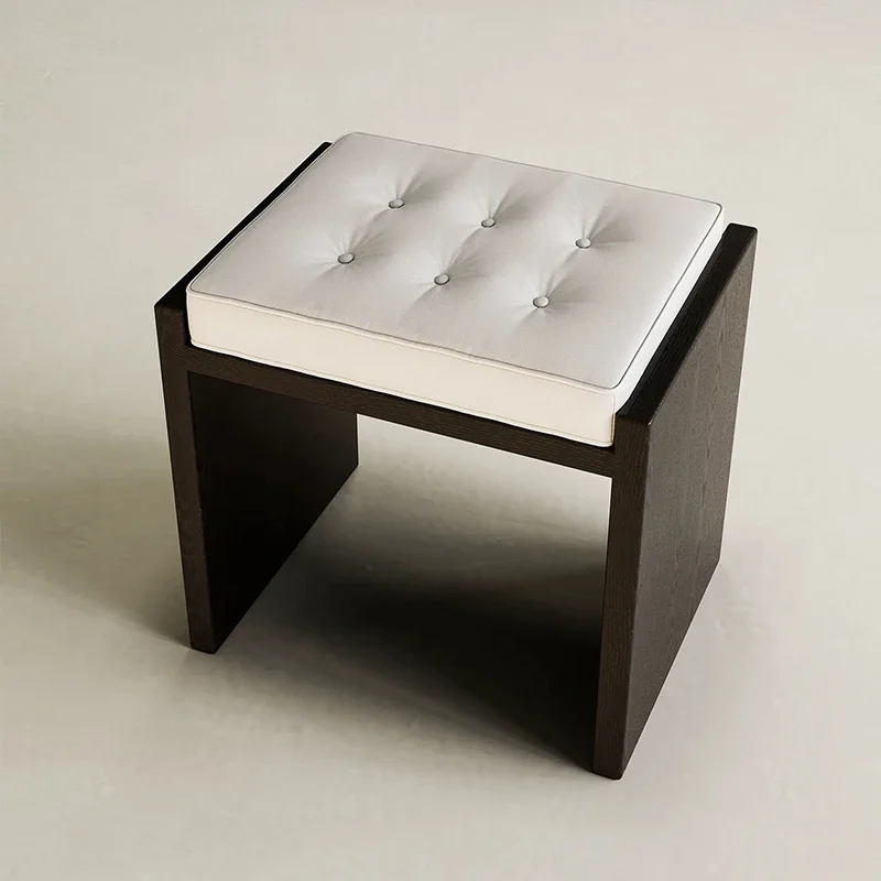 Taburete cuadrado  cuero, taburete  mara maciza para cambiar zapatos, taburete creativo, silla  ocio para sala  estar,
