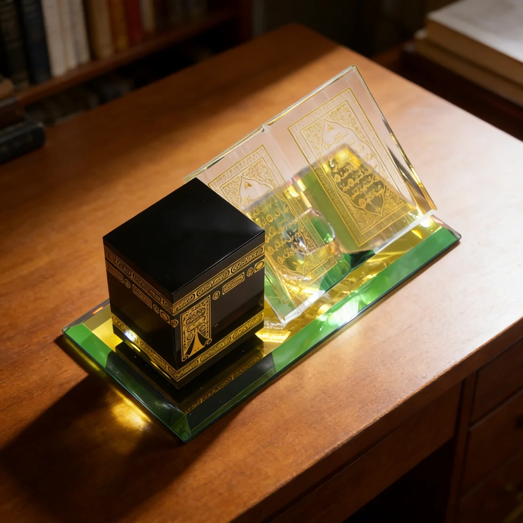 Gold-plated three-dimensional building resin ornament of the Kaaba scripture, prayer beads and scripture desktop craft gift