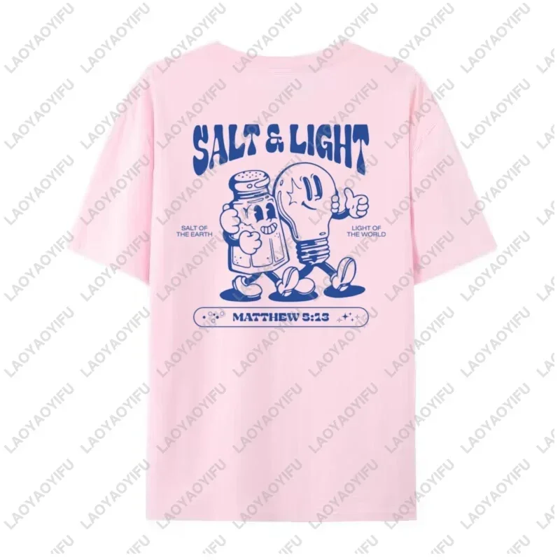Salt Light Funny Bible Verse T-Shirts Back Print Retro Streetwear Graphic Tees Women Men Christian T Shirt Jesus Faith Top Gifts view 4