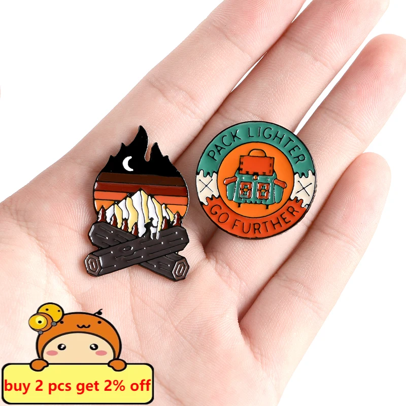 Outdoor Camping Enamel Pins Adventure Hourglass Tent Picnic Travel Brooches Clothes Backpack Lapel Pin Metal Badge Jewelry Gift