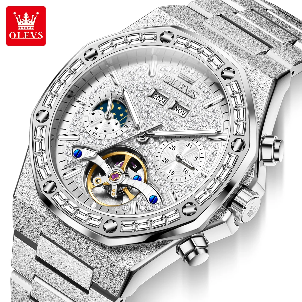 

OLEVS оригинальные механические часы с турбийоном, мужские водонепроницаемые многофункциональные часы, роскошные мужские автоматические часы из нержавеющей стали