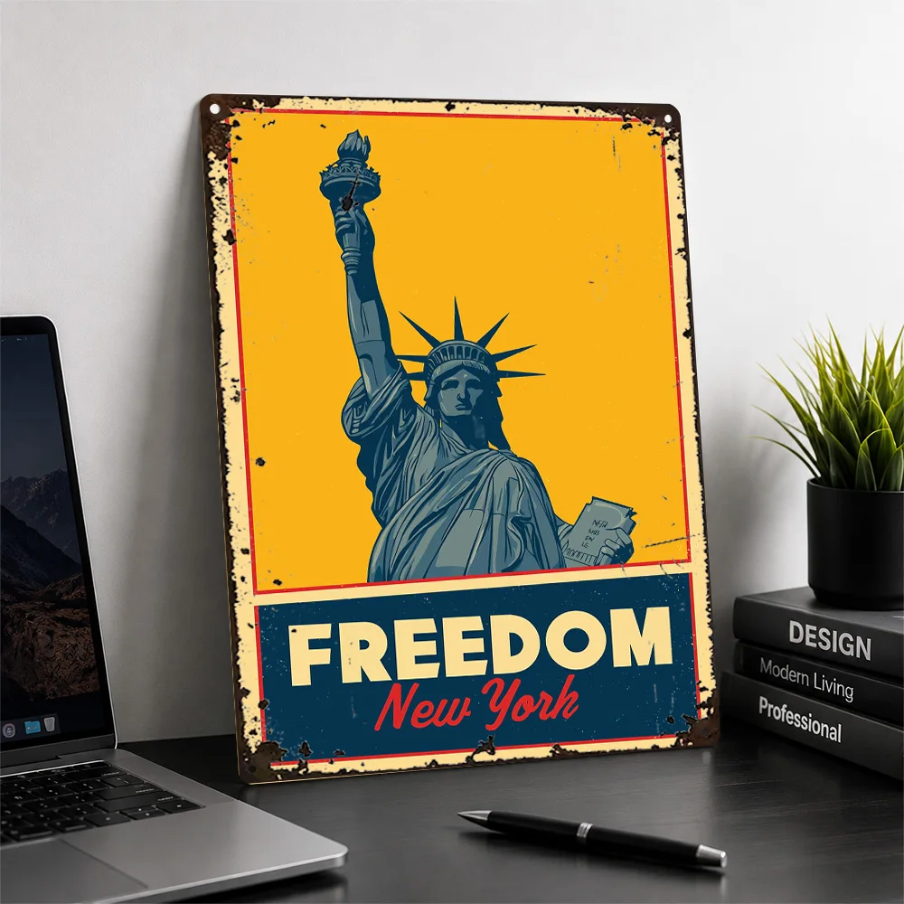 Statue Of Liberty Freedom Textured Metal Poster Vintage Graphic Wall Art For Living Room Customized Aluminum Sign Explorer Gift